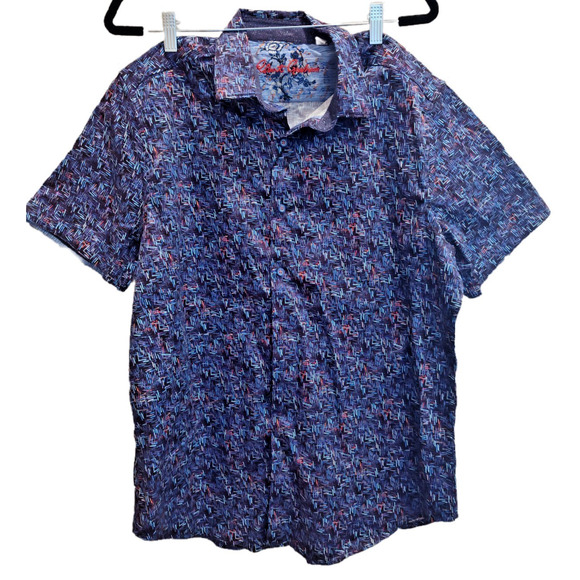 Robert Graham Back Bay Blue Abstract Men's Casual SS‎ Button Down Shirt Size L